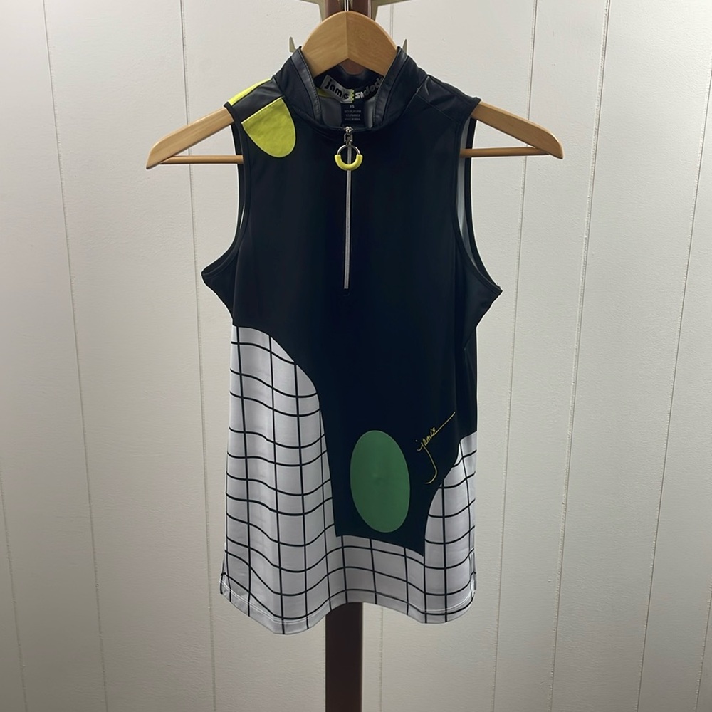 Jamie Sadock NWT Sleeveless Patterned 1/4 Zip Golf Shirt Zest 457 - Picture 3 of 6